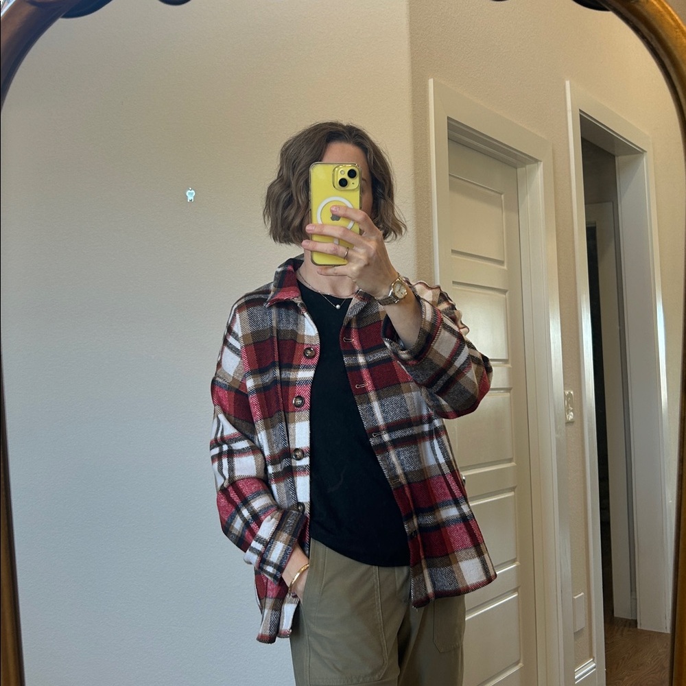 Yeokou Women's Fall Color Block Plaid Flannel Shacket
